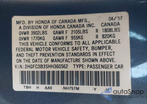 2017 Honda Civic Ex-T из США, поврежденный, VIN 2HGFC3B35HH360562